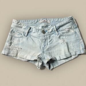 VTG Y2K Hollister Shorts 0 24” Denim Low rise Micro Mini booty distressed logo